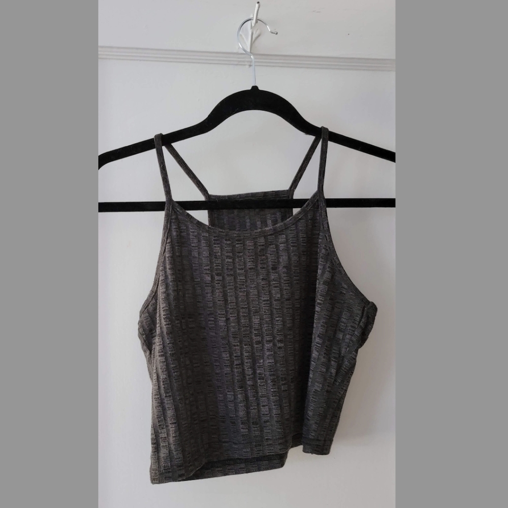 Marled grey high-neck crop top